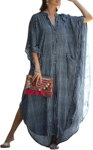 Eddoyee Womens Long Bathing Suit Coverups Loose Plus Size Beach Kaftan Dresses