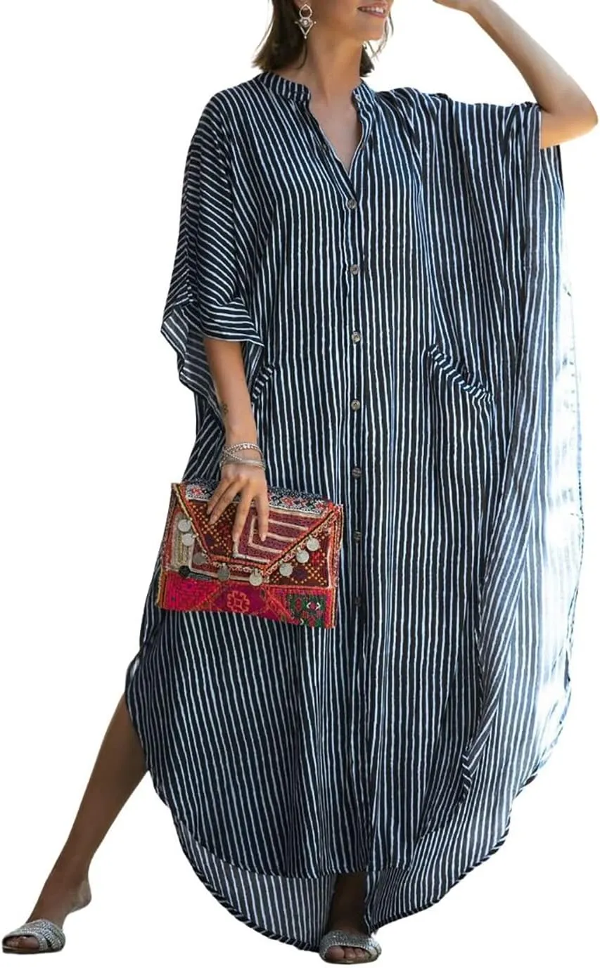 Eddoyee Womens Long Bathing Suit Coverups Loose Plus Size Beach Kaftan Dresses