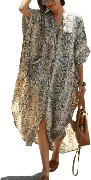 Eddoyee Womens Long Bathing Suit Coverups Loose Plus Size Beach Kaftan Dresses