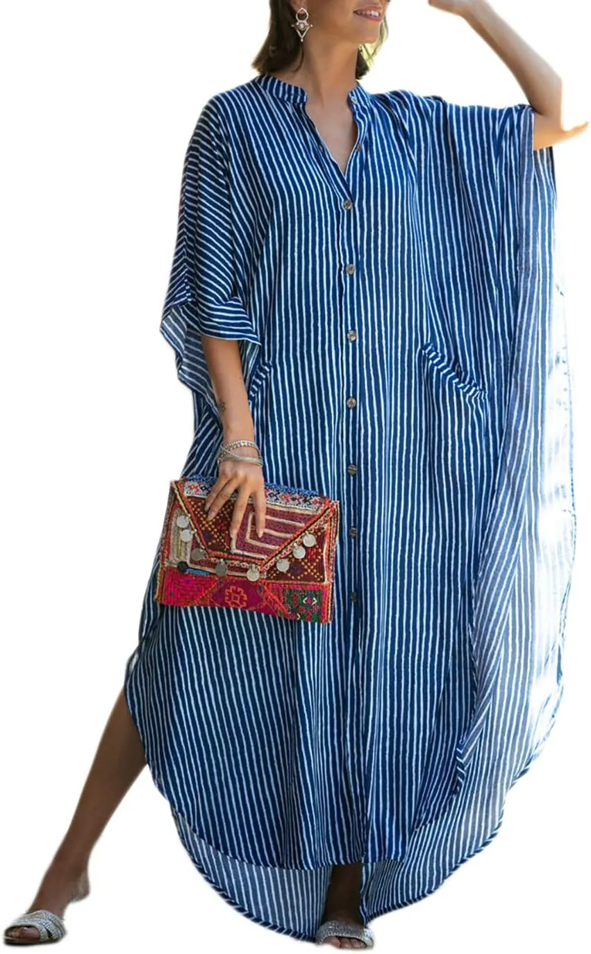 Eddoyee Womens Long Bathing Suit Coverups Loose Plus Size Beach Kaftan Dresses