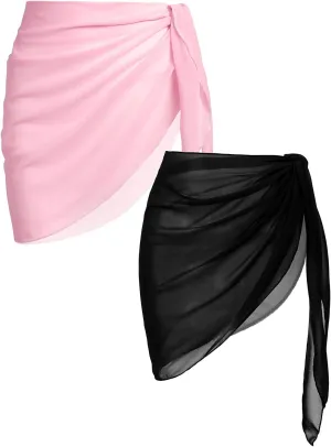 Ekouaer 2 Pieces Women Beach Sarongs Sheer Cover Ups Chiffon Bikini Wrap Skirt for Swimwear S-XXL
