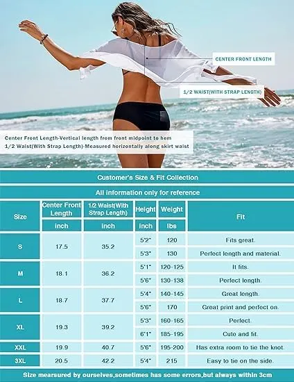 Ekouaer Women's Coverups Beach Short Sarong Sheer Chiffon Cover Up Bikini Wraps S-3XL