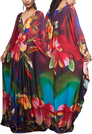 FEOYA Oversized Kaftan Dresses for Women Ethnic Turkish Caftans Dress Beach Bikini Cover Up Gown Lounge Wear Outfits
