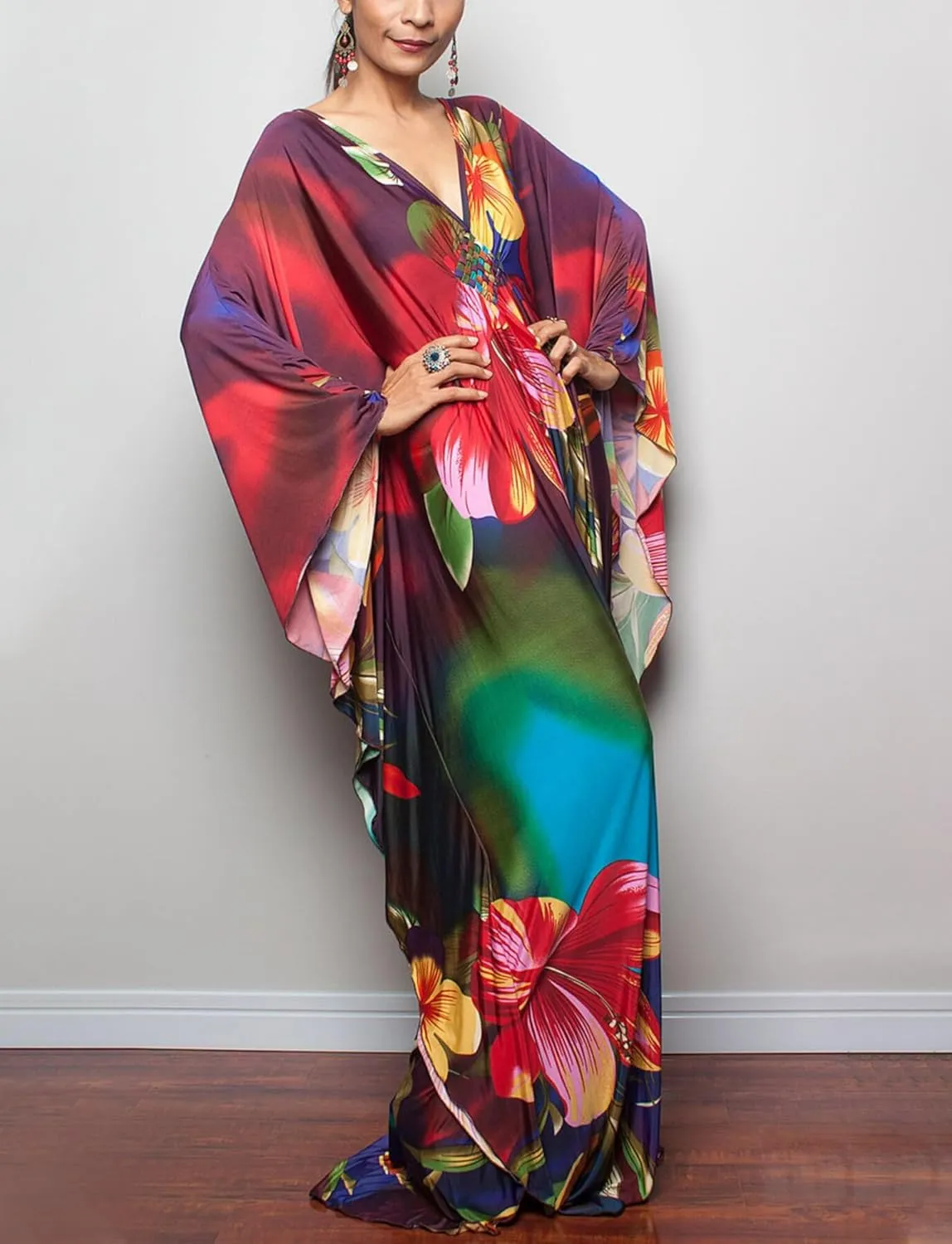 FEOYA Oversized Kaftan Dresses for Women Ethnic Turkish Caftans Dress Beach Bikini Cover Up Gown Lounge Wear Outfits