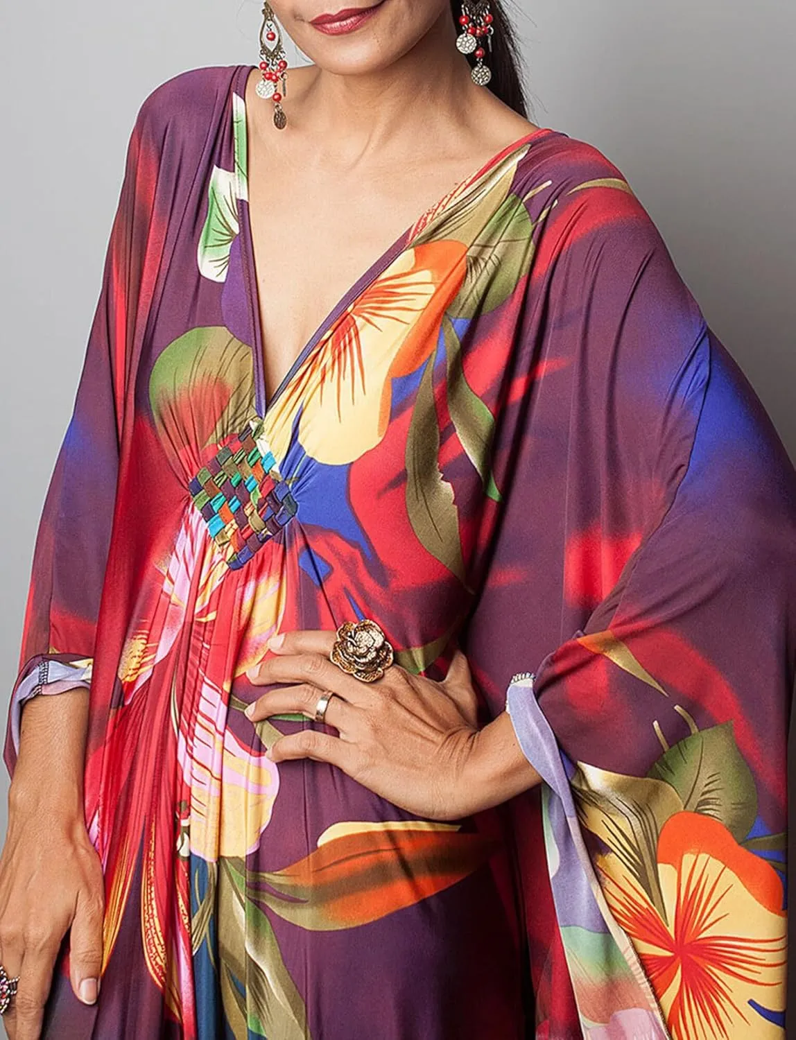FEOYA Oversized Kaftan Dresses for Women Ethnic Turkish Caftans Dress Beach Bikini Cover Up Gown Lounge Wear Outfits
