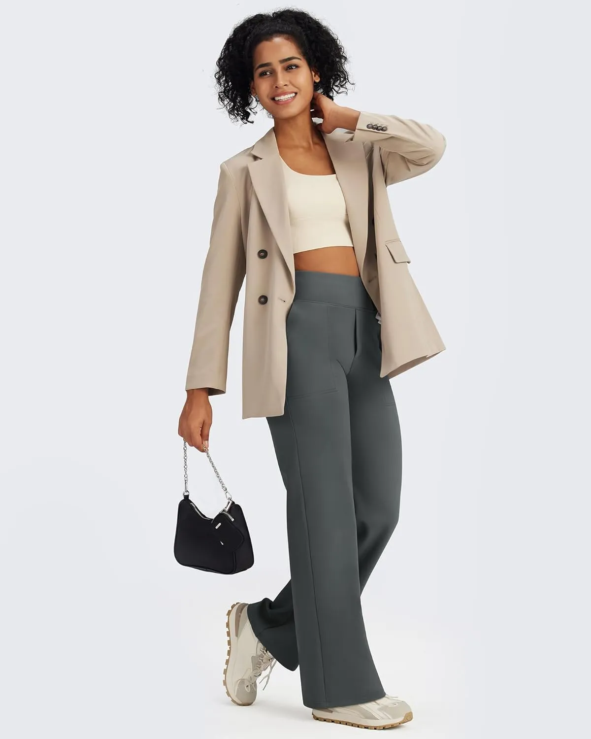 G4Free Fleece Lined Pants Women High Waisted Wide Leg Pants Winter Warm Thermal Sweatpants with Pockets 29"/31"/33"