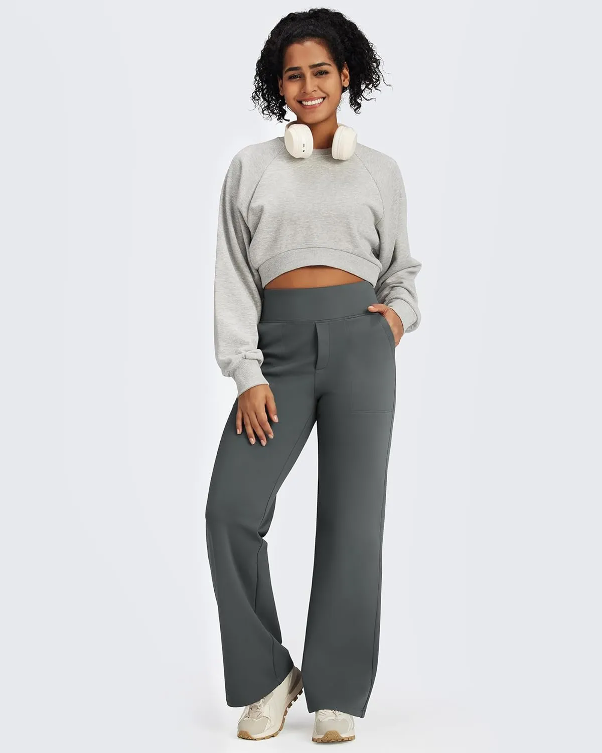 G4Free Fleece Lined Pants Women High Waisted Wide Leg Pants Winter Warm Thermal Sweatpants with Pockets 29"/31"/33"