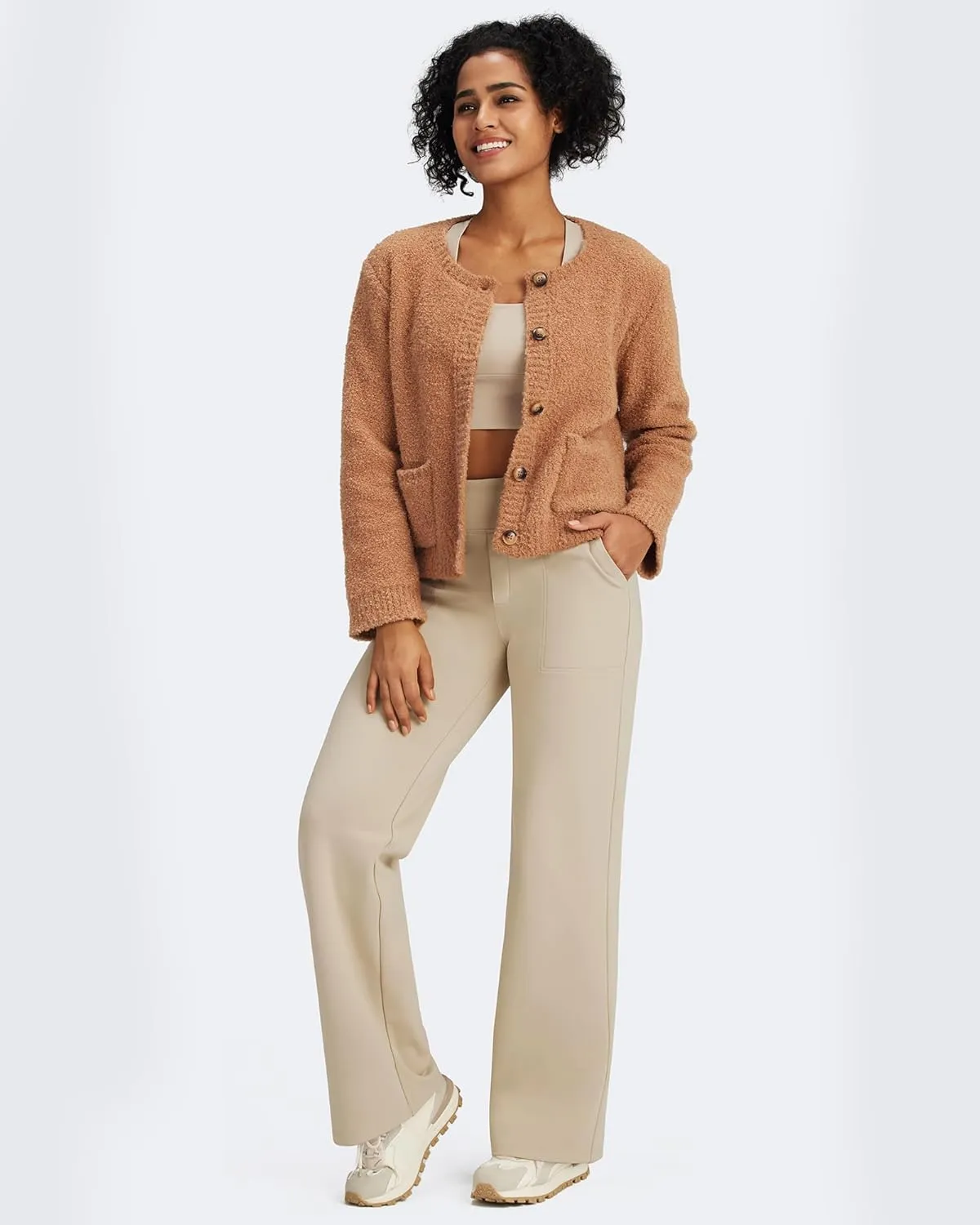 G4Free Fleece Lined Pants Women High Waisted Wide Leg Pants Winter Warm Thermal Sweatpants with Pockets 29"/31"/33"