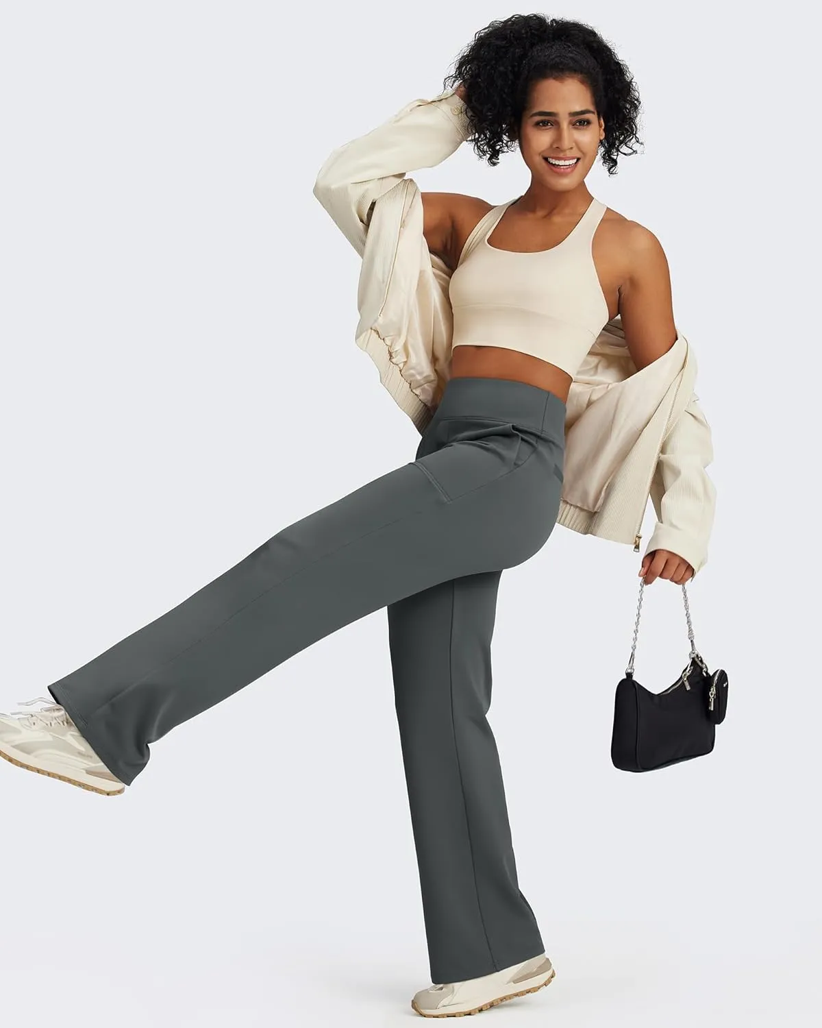 G4Free Fleece Lined Pants Women High Waisted Wide Leg Pants Winter Warm Thermal Sweatpants with Pockets 29"/31"/33"