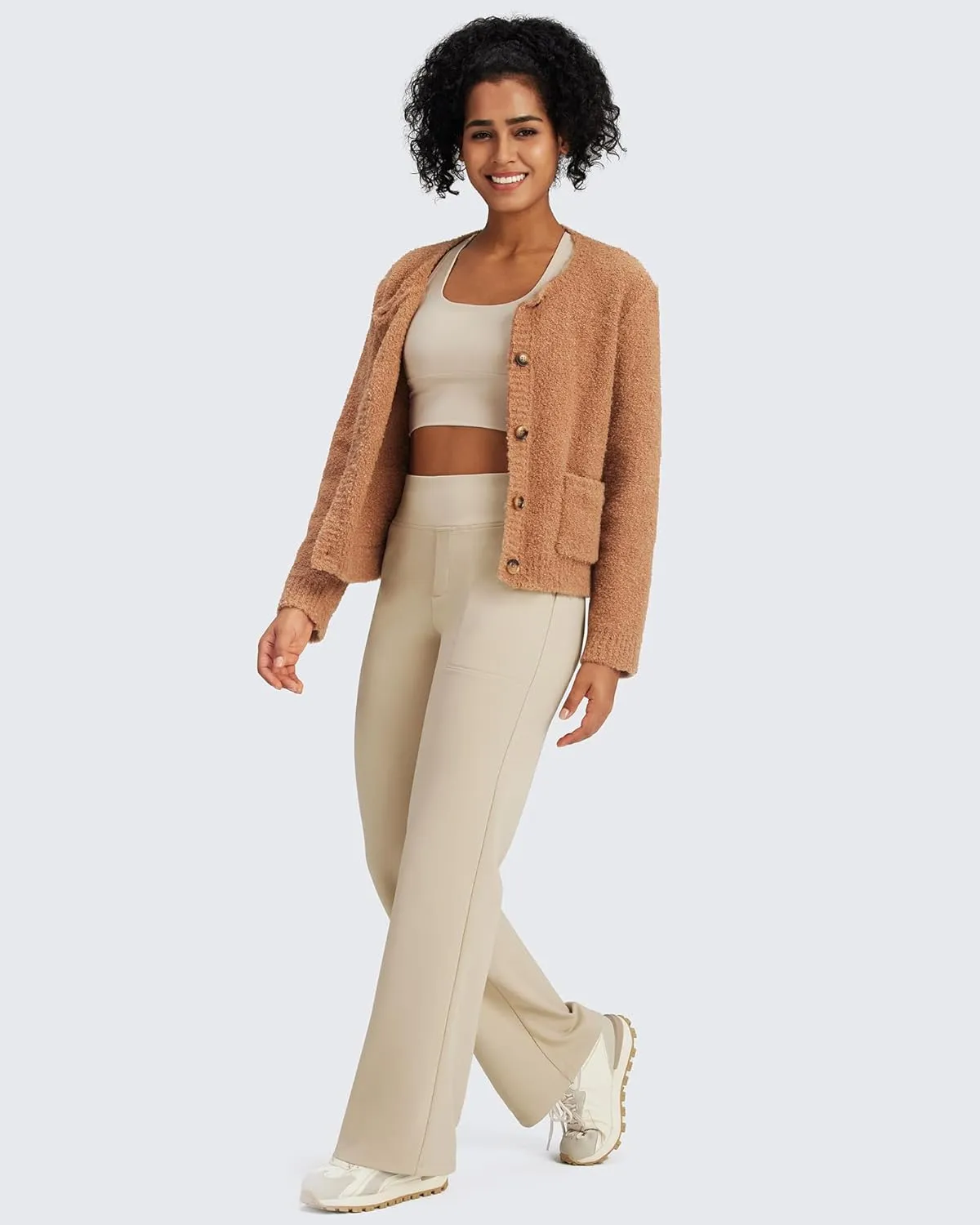 G4Free Fleece Lined Pants Women High Waisted Wide Leg Pants Winter Warm Thermal Sweatpants with Pockets 29"/31"/33"