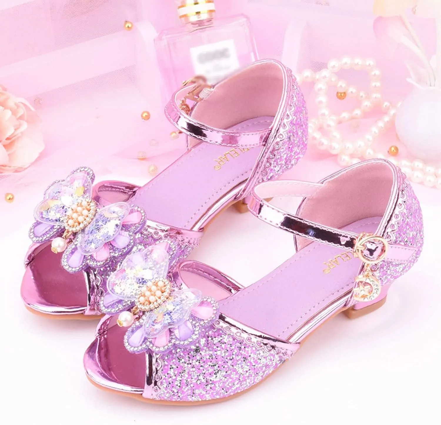 Girls Glitter Sandals High Heels Shiny Princess Dress Shoes with Bow Party Wedding Flower Girl Toddler Boy Dress Shoes