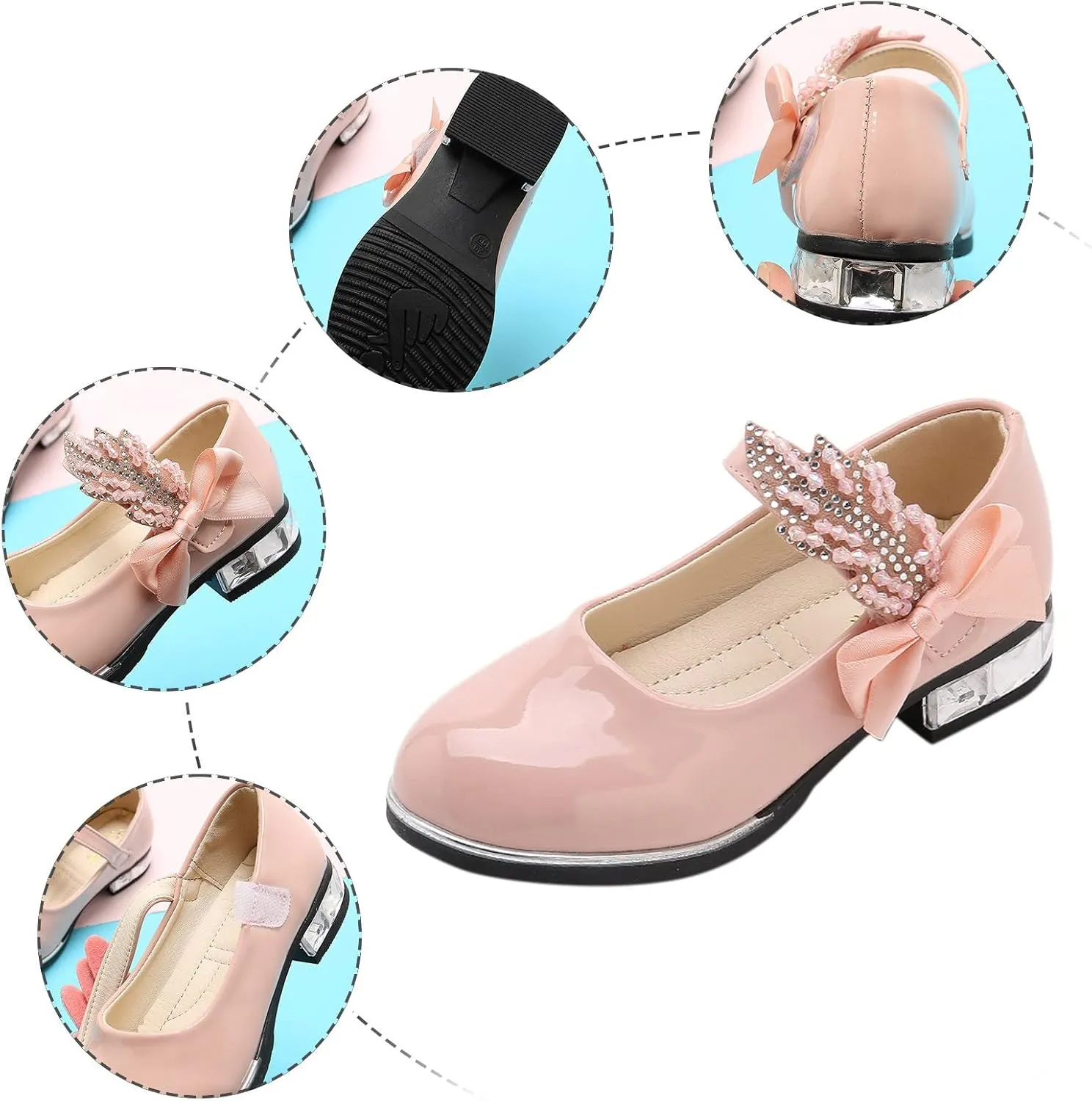 Girls Infant Dress Mary Jane Flat Little/Big Kids Low Heel Princess Hook And Loop Dress Party Wedding Shoes