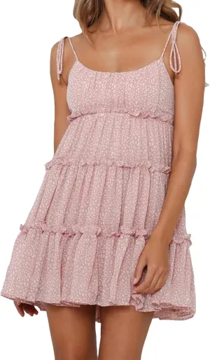 GOKKILRW Women's Summer Dress Boho Floral Print Spaghetti Strap Flowy Cami Dresses Sundresses Y2K Smocked Beach Mini Dresses