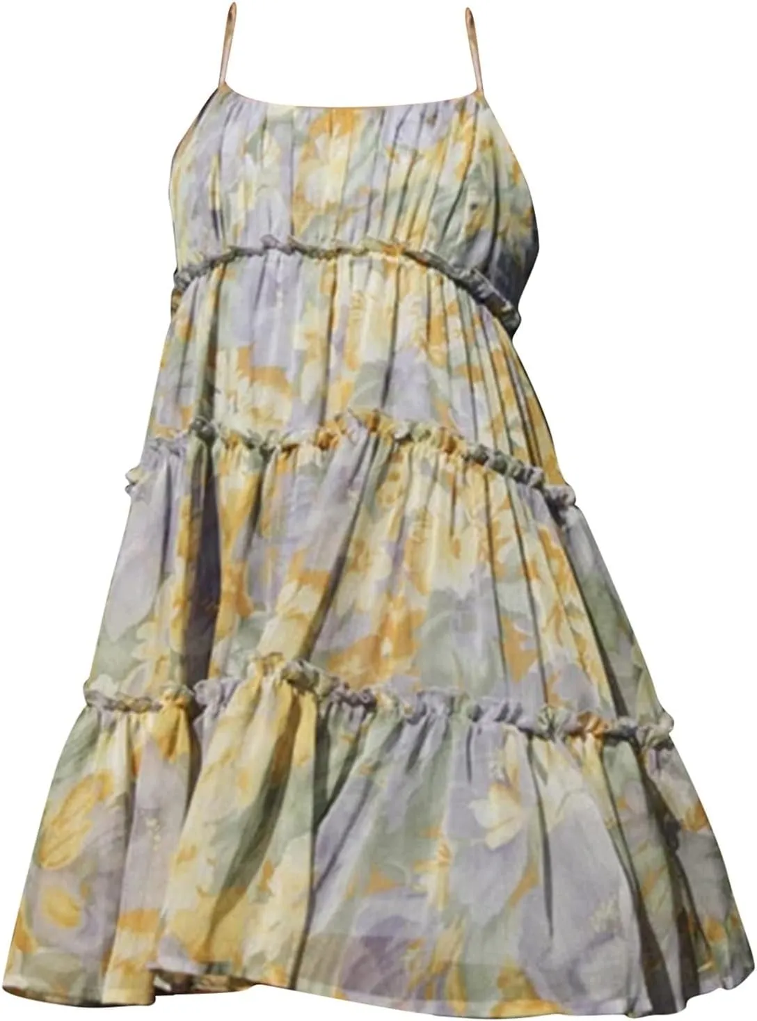GOKKILRW Women's Summer Dress Boho Floral Print Spaghetti Strap Flowy Cami Dresses Sundresses Y2K Smocked Beach Mini Dresses