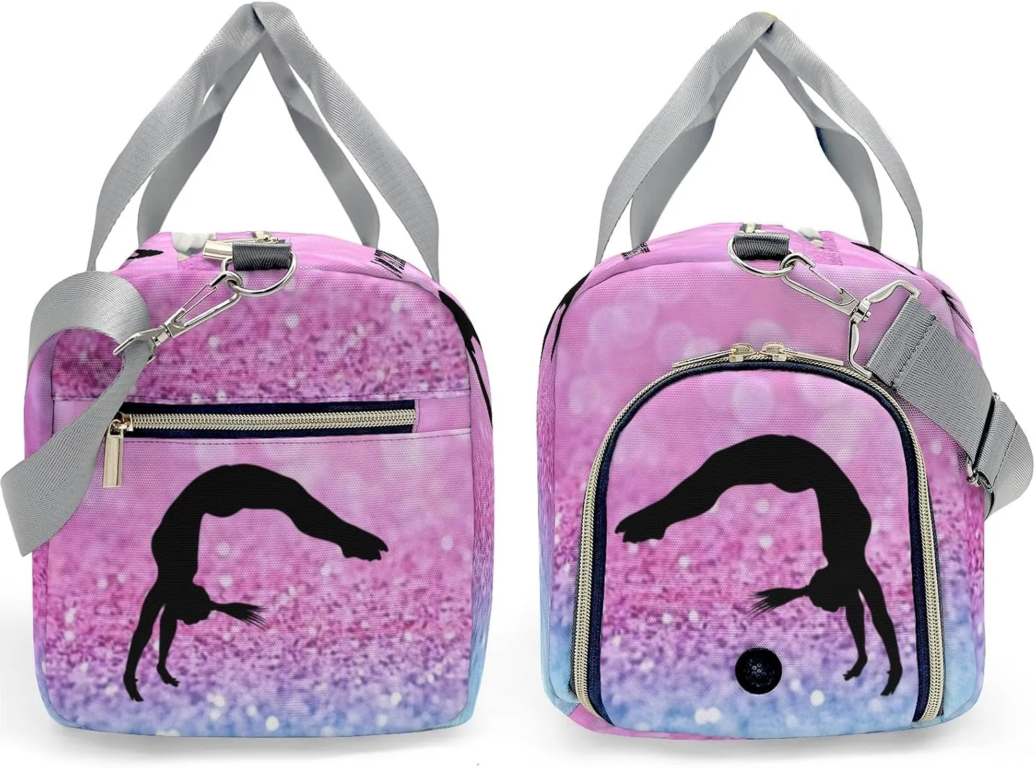 Gymnastics Girl Glitter Pink Personalized Duffel Bag Custom Name Travel Bag Weekend Overnight Bag with Shoe Compartmen for Women Girl Sports Gym Dance Bag Gymnastic Bags