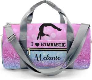 Gymnastics Girl Glitter Pink Personalized Duffel Bag Custom Name Travel Bag Weekend Overnight Bag with Shoe Compartmen for Women Girl Sports Gym Dance Bag Gymnastic Bags