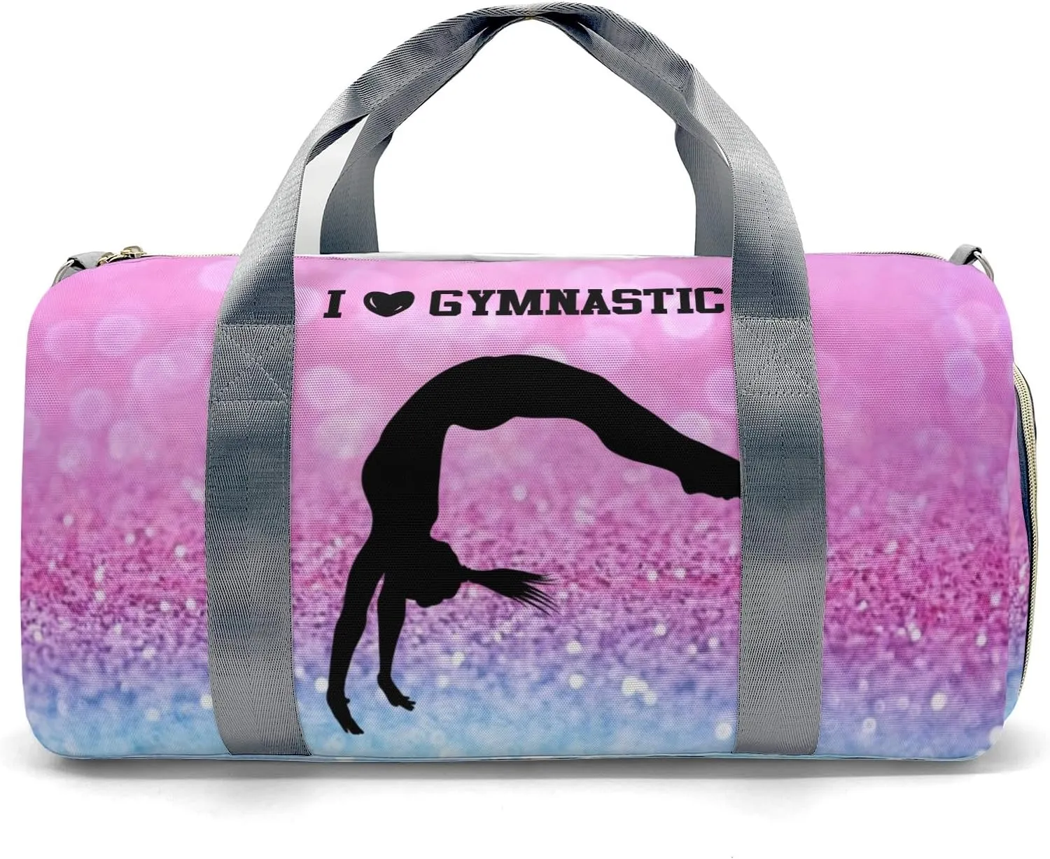 Gymnastics Girl Glitter Pink Personalized Duffel Bag Custom Name Travel Bag Weekend Overnight Bag with Shoe Compartmen for Women Girl Sports Gym Dance Bag Gymnastic Bags