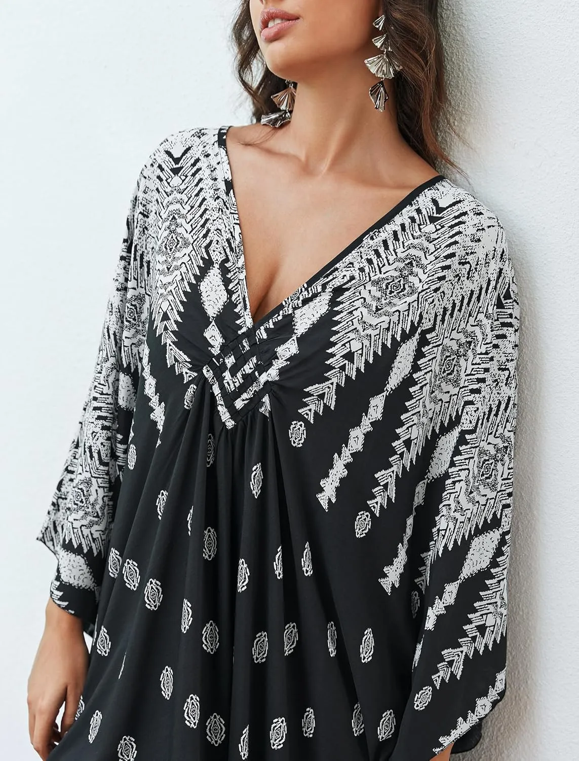 Kaftan Dresses for Women Fancy Long Caftans Plus Size Swimwear Cover-up Loose Beach Robe Batwing Sleeve Loungewear