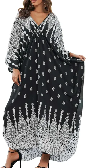 Kaftan Dresses for Women Fancy Long Caftans Plus Size Swimwear Cover-up Loose Beach Robe Batwing Sleeve Loungewear