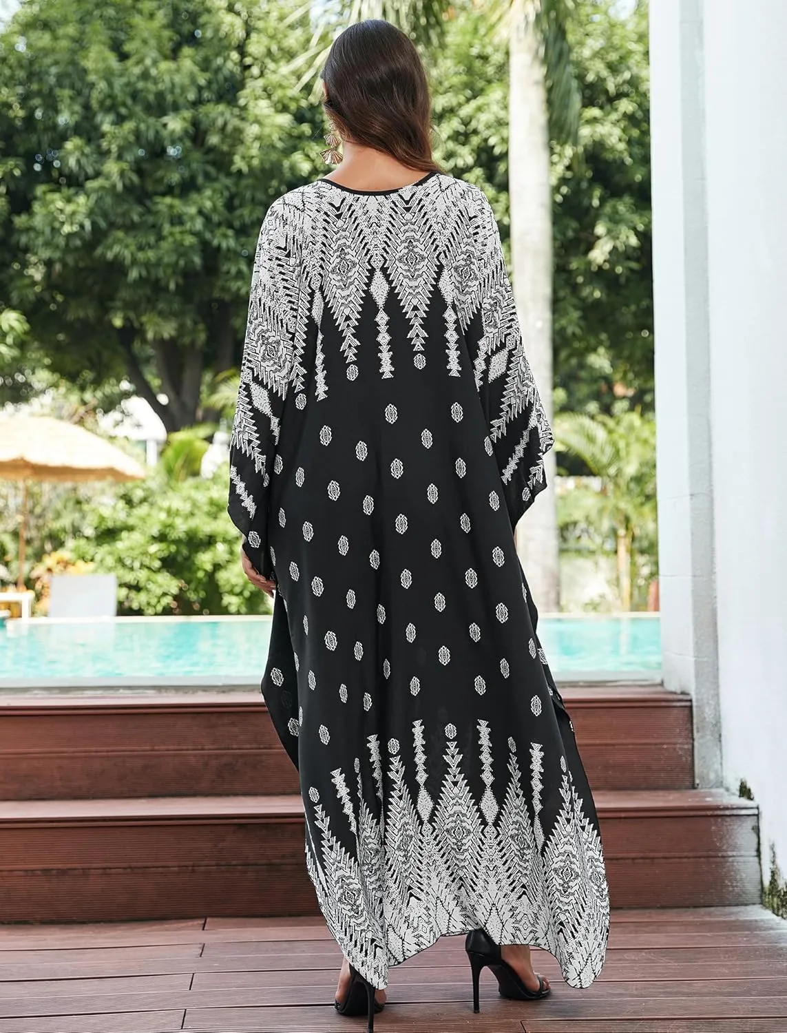 Kaftan Dresses for Women Fancy Long Caftans Plus Size Swimwear Cover-up Loose Beach Robe Batwing Sleeve Loungewear