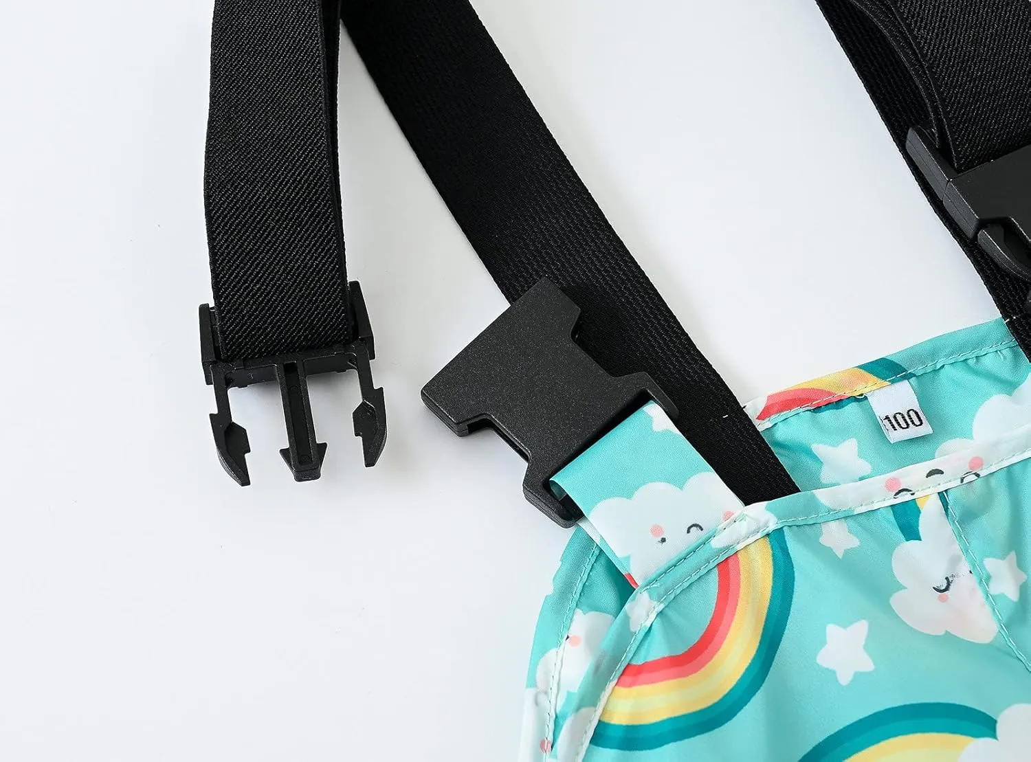 Kids Boys Girls Rain Bib Pants Windproof Mudproof Reflective Strips Rain Coats Adjustable Shoulder Straps