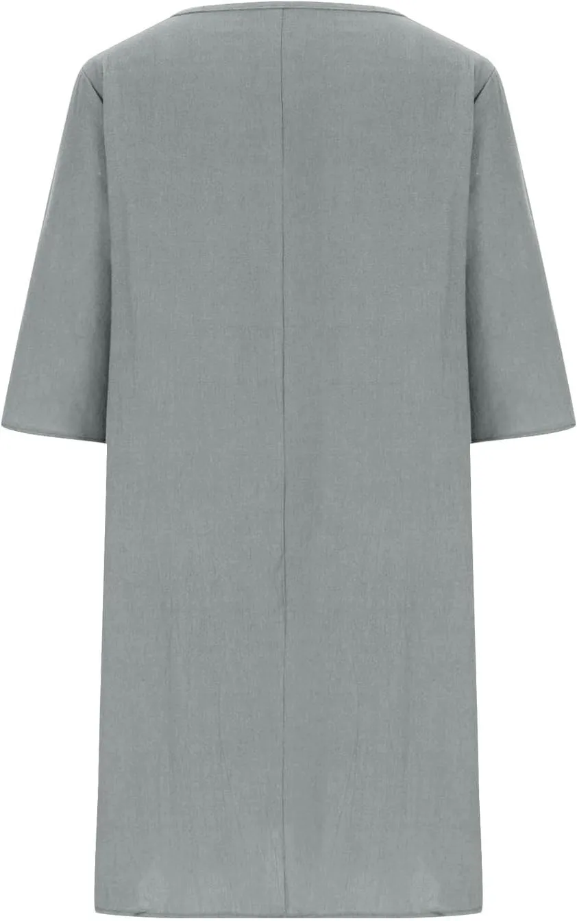 Knee Length Dress for Women Summer Basic Solid Short Sleeve Crew Neck Dresses Casual Loose Vacation Dress Plus Size