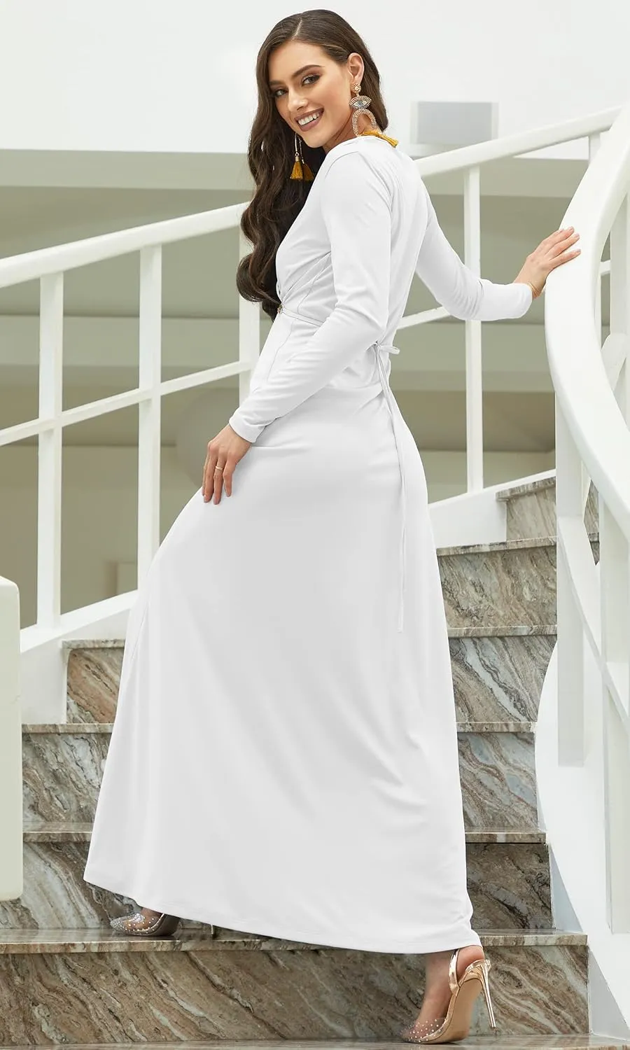 KOH KOH Sleeve Kaftan V-Neck Flowy Formal Winter Gowns