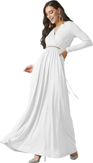 KOH KOH Sleeve Kaftan V-Neck Flowy Formal Winter Gowns