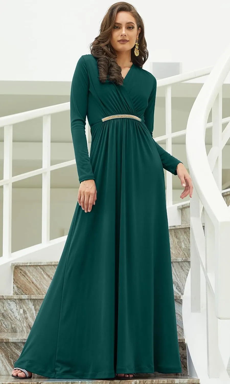 KOH KOH Sleeve Kaftan V-Neck Flowy Formal Winter Gowns