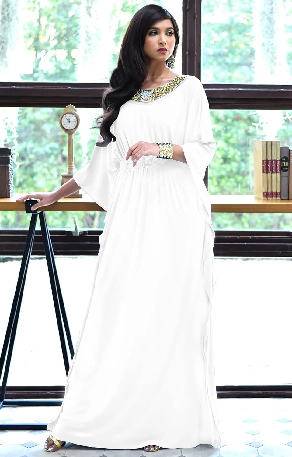 KOH KOH Womens Long Kaftan Flowy Casual Abaya Summer Evening Gown Maxi Dress