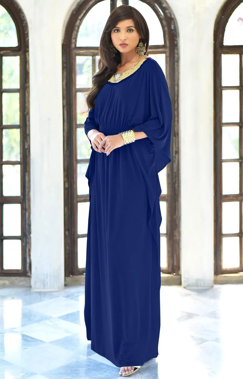 KOH KOH Womens Long Kaftan Flowy Casual Abaya Summer Evening Gown Maxi Dress