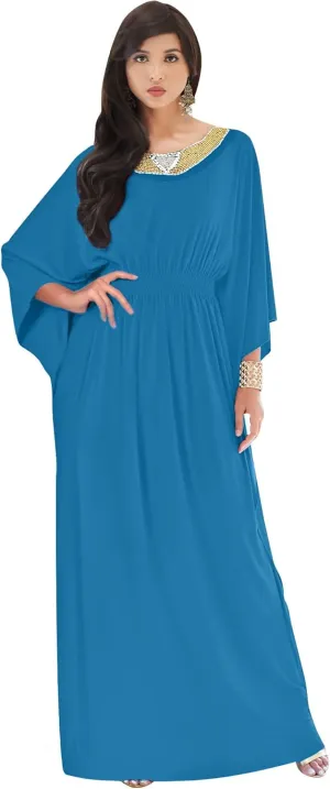 KOH KOH Womens Long Kaftan Flowy Casual Abaya Summer Evening Gown Maxi Dress