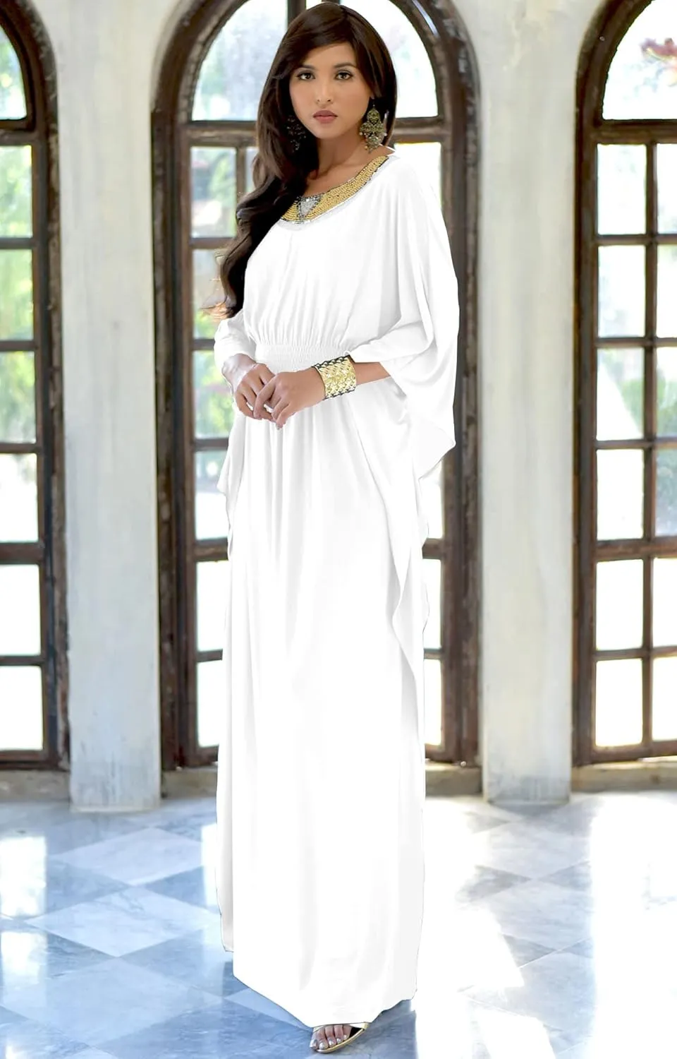 KOH KOH Womens Long Kaftan Flowy Casual Abaya Summer Evening Gown Maxi Dress