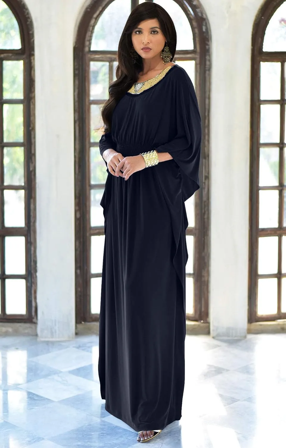 KOH KOH Womens Long Kaftan Flowy Casual Abaya Summer Evening Gown Maxi Dress
