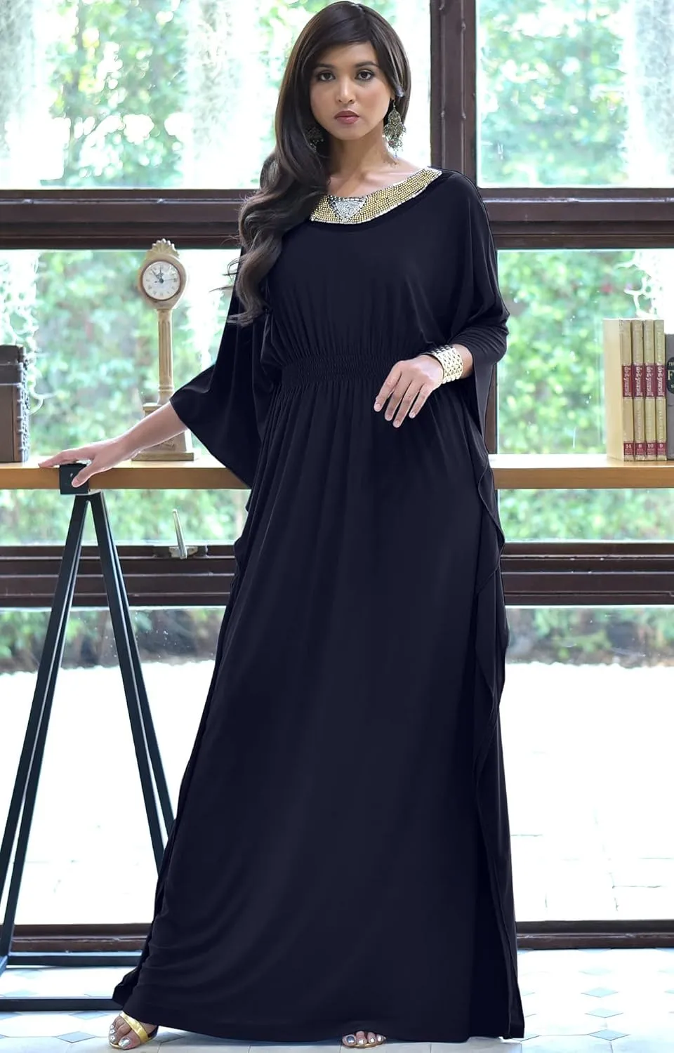 KOH KOH Womens Long Kaftan Flowy Casual Abaya Summer Evening Gown Maxi Dress