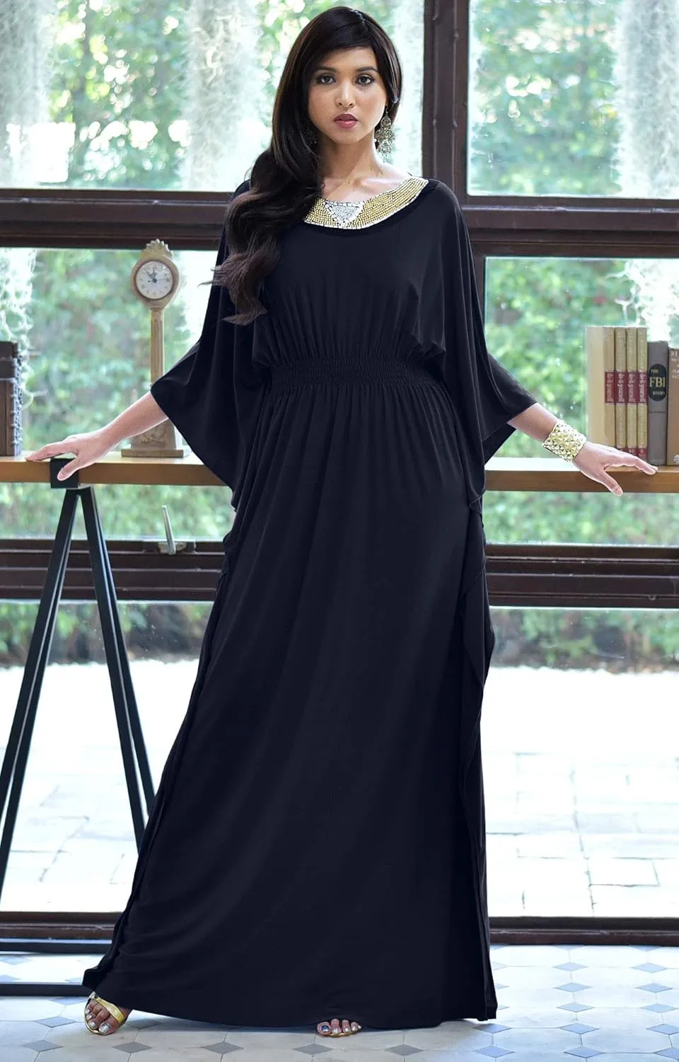 KOH KOH Womens Long Kaftan Flowy Casual Abaya Summer Evening Gown Maxi Dress