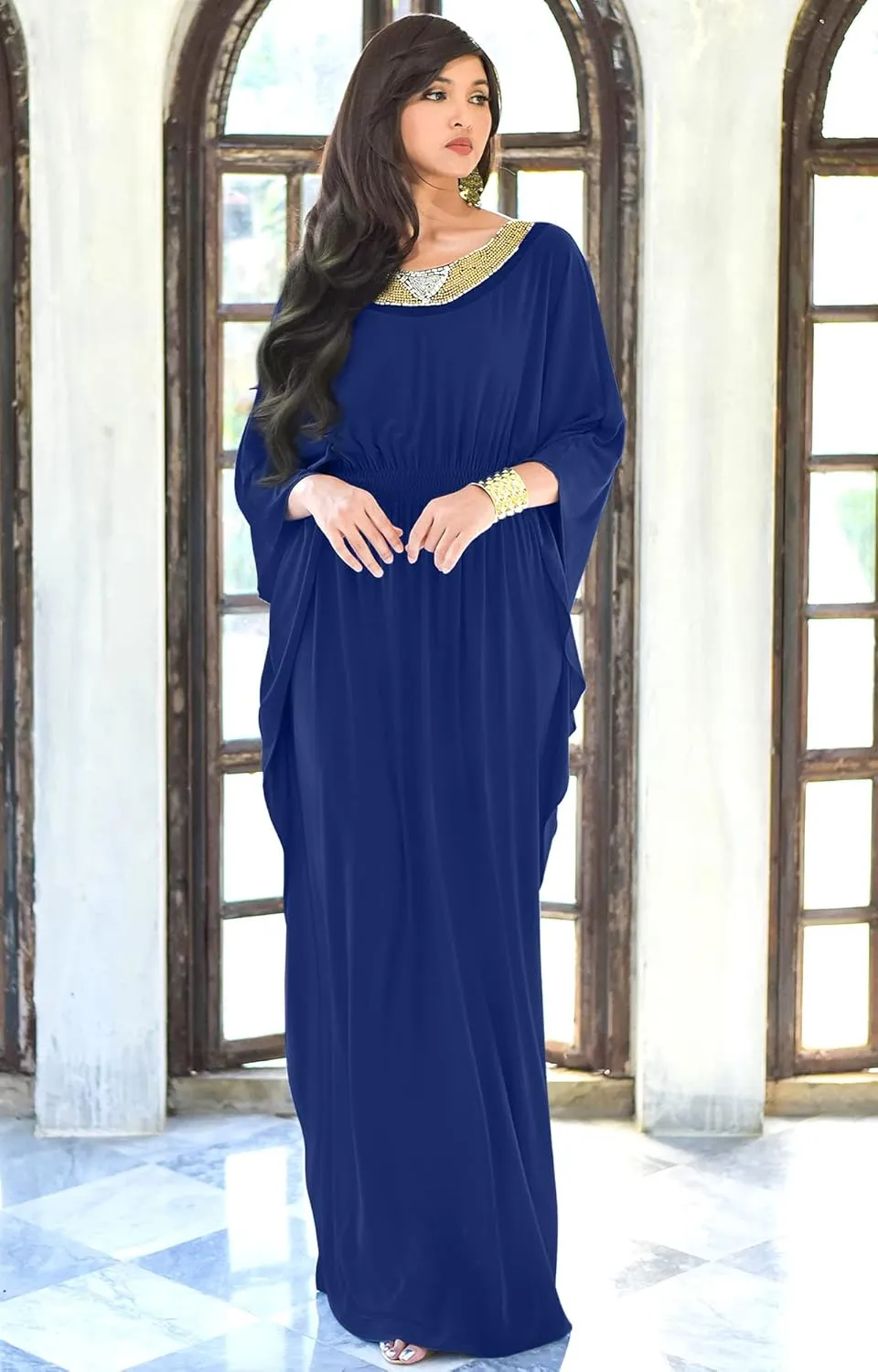 KOH KOH Womens Long Kaftan Flowy Casual Abaya Summer Evening Gown Maxi Dress
