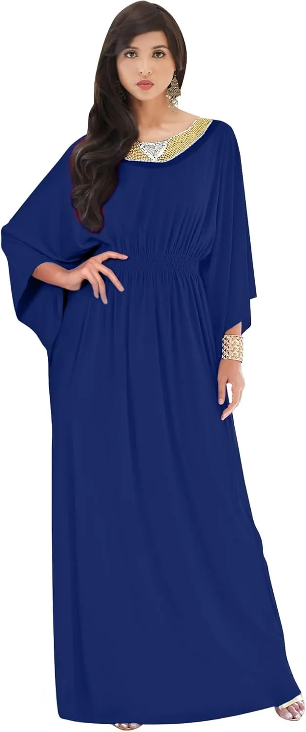 KOH KOH Womens Long Kaftan Flowy Casual Abaya Summer Evening Gown Maxi Dress