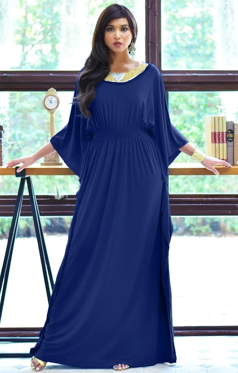 KOH KOH Womens Long Kaftan Flowy Casual Abaya Summer Evening Gown Maxi Dress