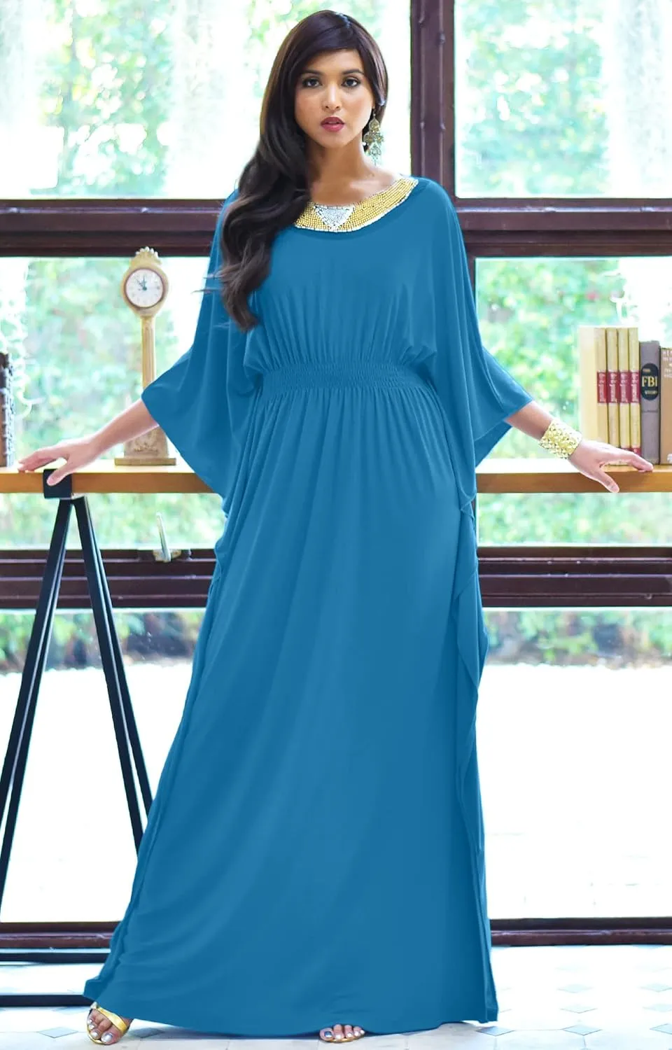 KOH KOH Womens Long Kaftan Flowy Casual Abaya Summer Evening Gown Maxi Dress