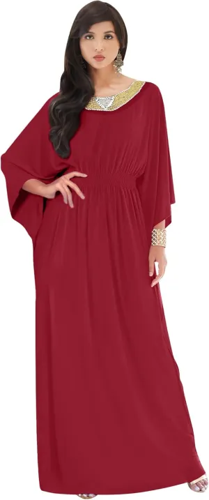 KOH KOH Womens Long Kaftan Flowy Casual Abaya Summer Evening Gown Maxi Dress