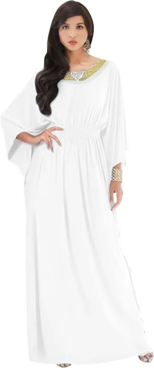KOH KOH Womens Long Kaftan Flowy Casual Abaya Summer Evening Gown Maxi Dress