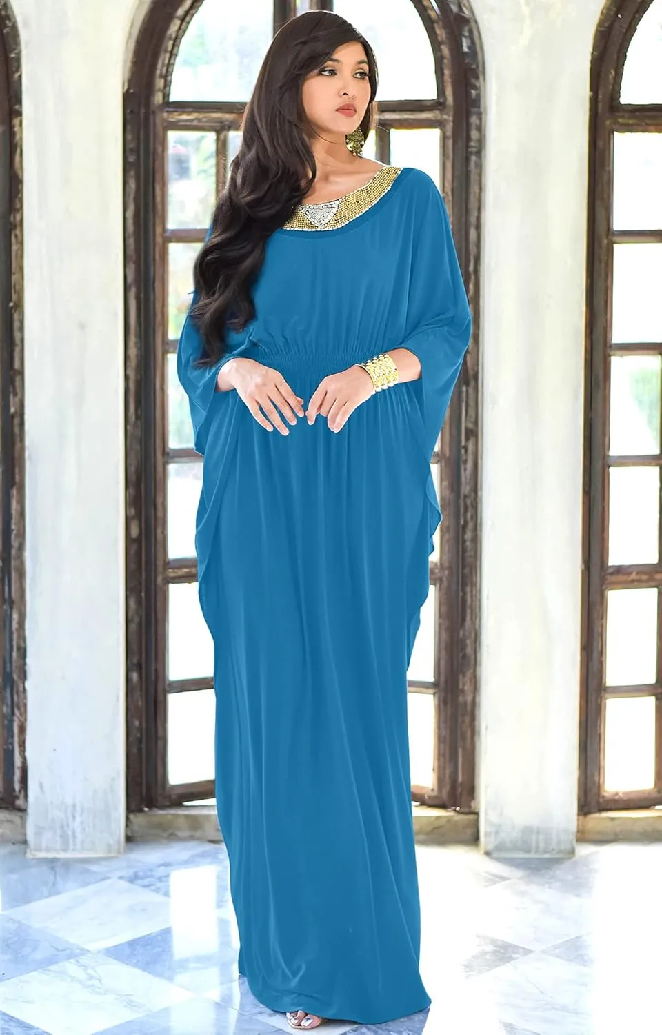 KOH KOH Womens Long Kaftan Flowy Casual Abaya Summer Evening Gown Maxi Dress