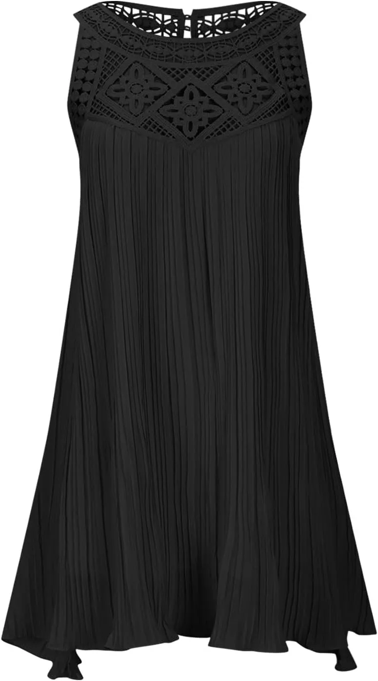 Lace Hollow Out Halter Dress Women's Summer Boho Beach Vacation Sundress Solid Loose Fit Casual A Line Flowy Dresses