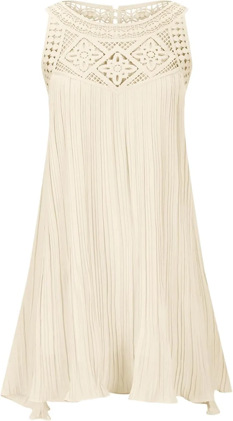 Lace Hollow Out Halter Dress Women's Summer Boho Beach Vacation Sundress Solid Loose Fit Casual A Line Flowy Dresses