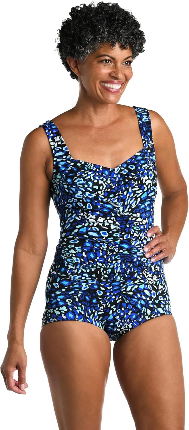 Maxine Of Hollywood Women's Shirred Front Girl Leg One Piece Swimsuit