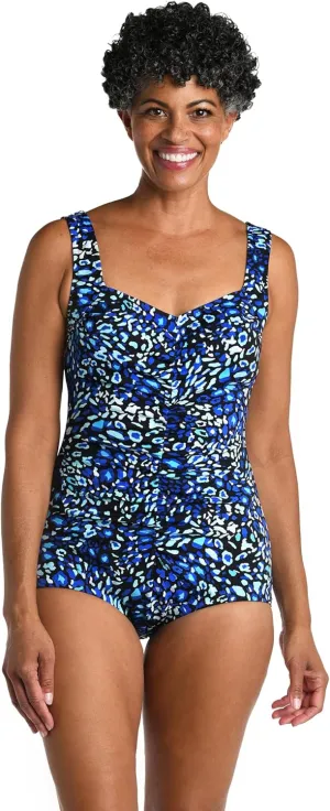 Maxine Of Hollywood Women's Shirred Front Girl Leg One Piece Swimsuit