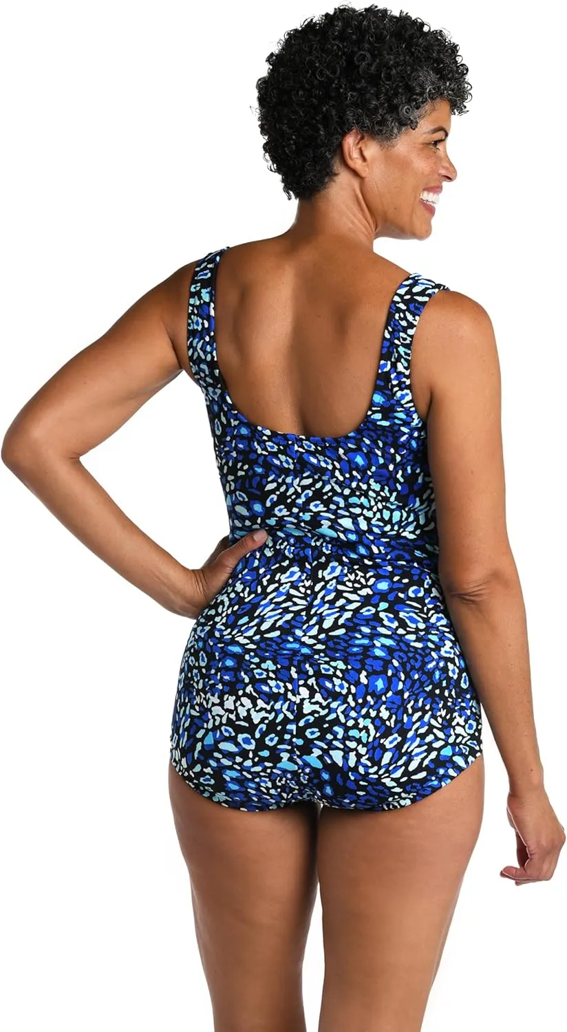 Maxine Of Hollywood Women's Shirred Front Girl Leg One Piece Swimsuit
