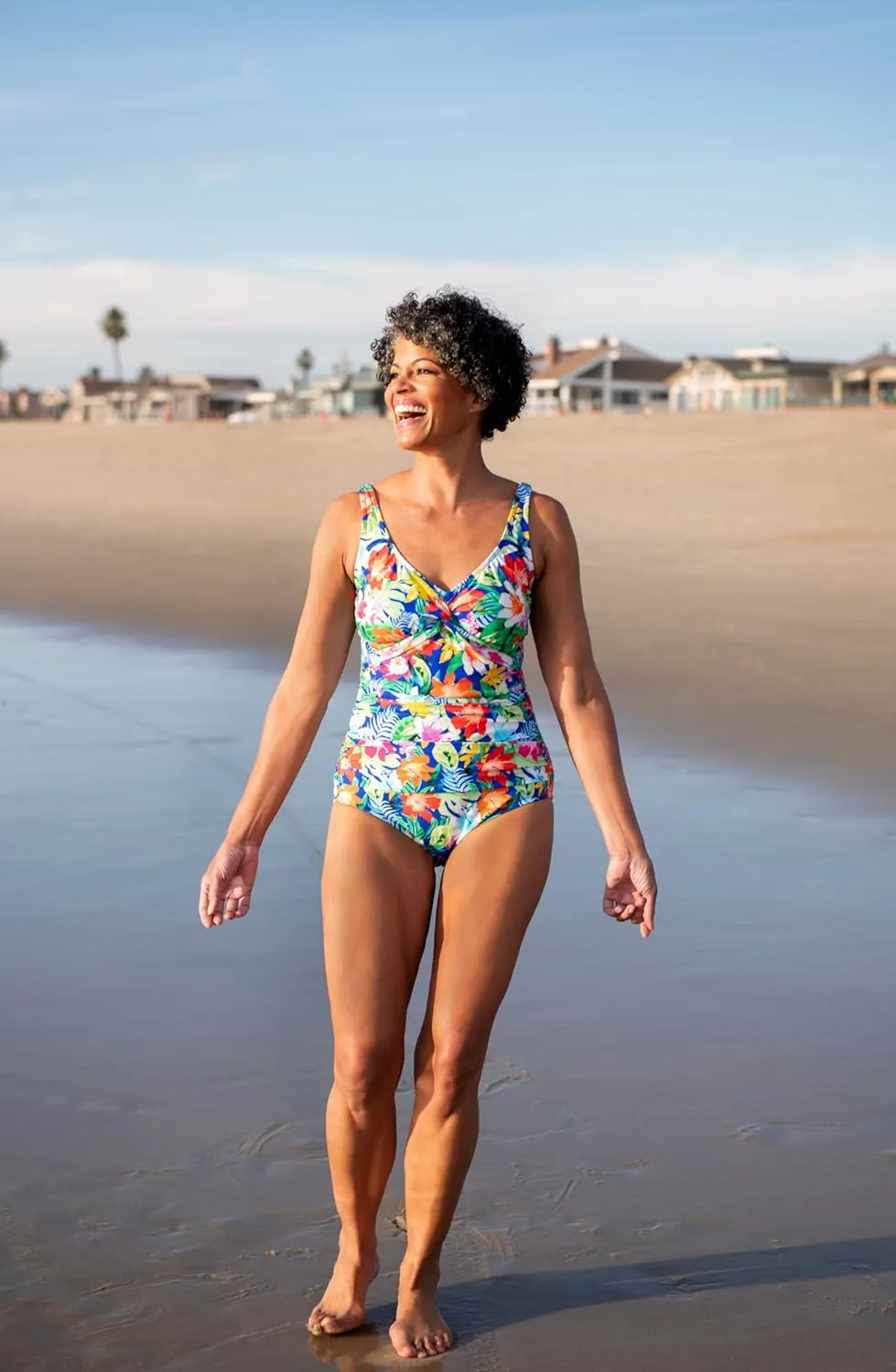 Maxine Of Hollywood Women's V-Neck Twist Front Shirred One Piece Swimsuit