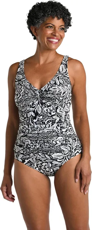 Maxine Of Hollywood Women's V-Neck Twist Front Shirred One Piece Swimsuit